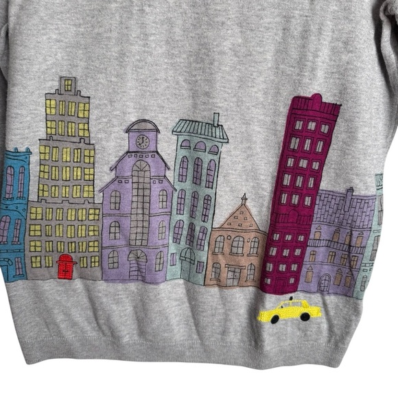 Talbots City Scene Embroidered Sweater Women’s XS Grey Taxi Boat Neck 3/4 Sleeve - Picture 4 of 8